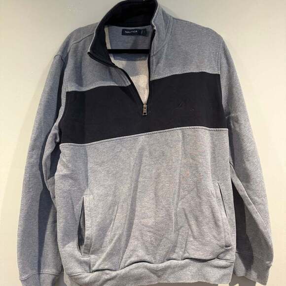 Nautica Sweater Men's Size L Blue Sweat Shirt 1/4 Zip - Picture 1 of 2